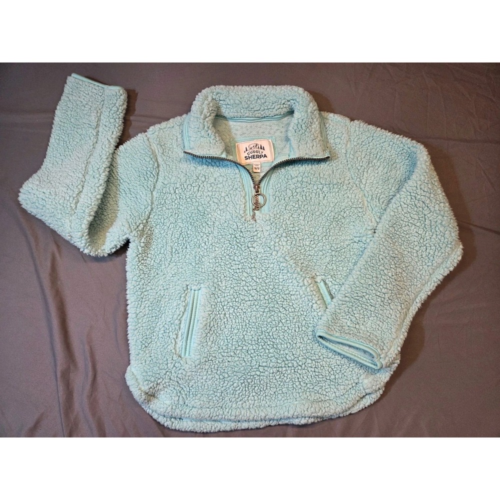 535 Cuddly Sherpa Girls 10/12 Turquoise Blue Fleece 1/4 Zip Pullover
